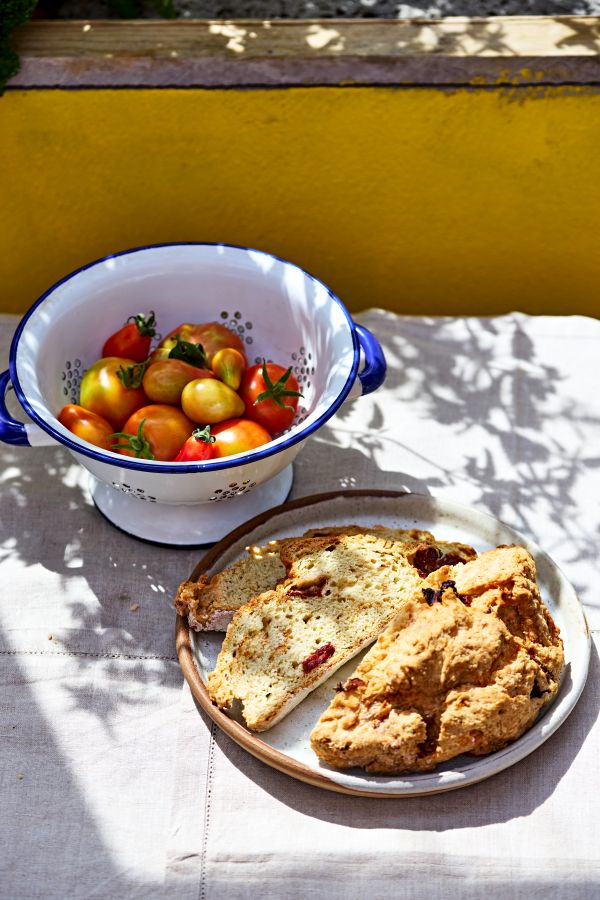 Freshly picked tomatoes and tomato bread